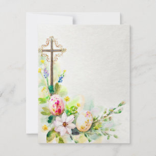 Easter Cross with flowers and eggs blank Holiday Card