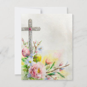 Easter cross with flowers and eggs blank  holiday card