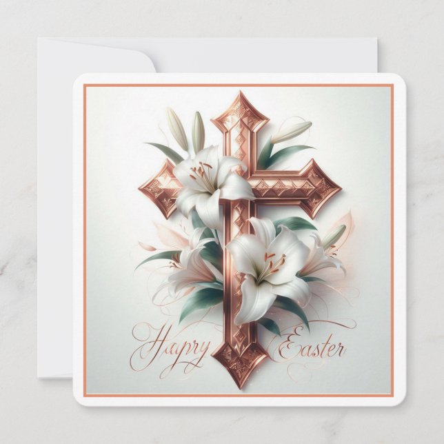 Easter Cross with Lilies Holiday Card (Front)
