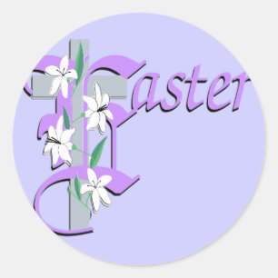 Easter Cross with Lilly Classic Round Sticker