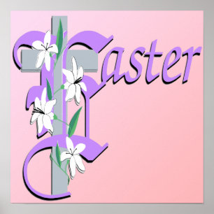 Easter Cross with Lilly Poster