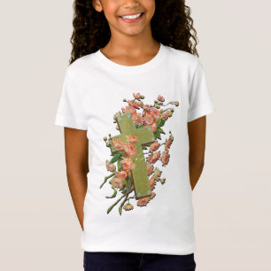 Easter Cross with Pink Flowers White Girls Shirt