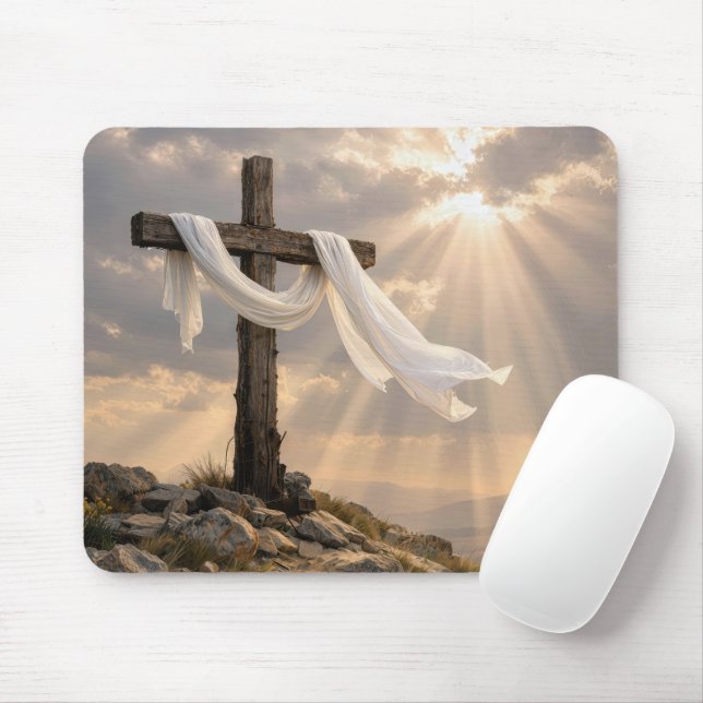 Easter Cross with Shroud at Sunrise Mouse Mat (With Mouse)