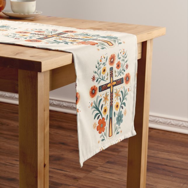 Easter Crosses and Flowers Nordic Pattern  Short Table Runner (In Situ)