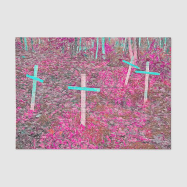 Easter Crosses Pink Teal Cemetery Art Tissue Paper (Front)