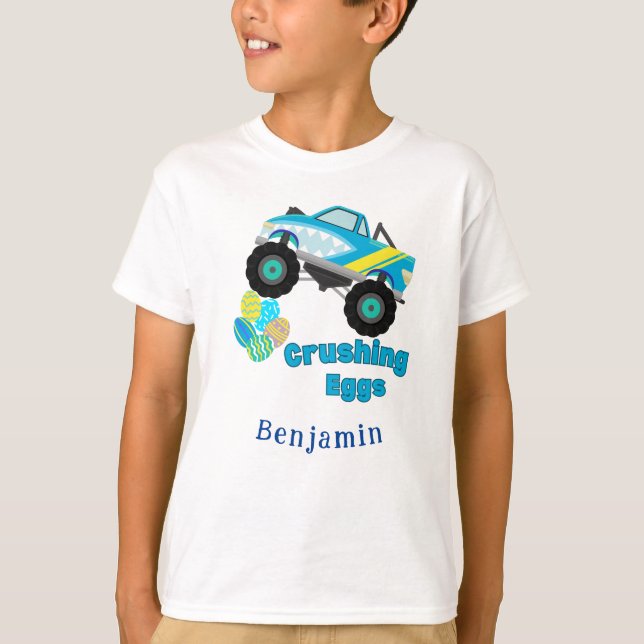 Easter Crushing Eggs Blue Truck Kids T-Shirt (Front)