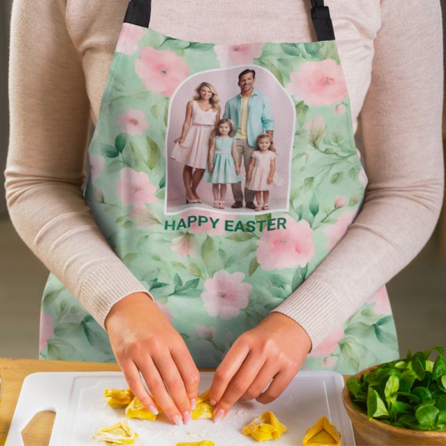 Easter Custom Photo Pastel Pink & Green Florals Apron (Creator Uploaded)