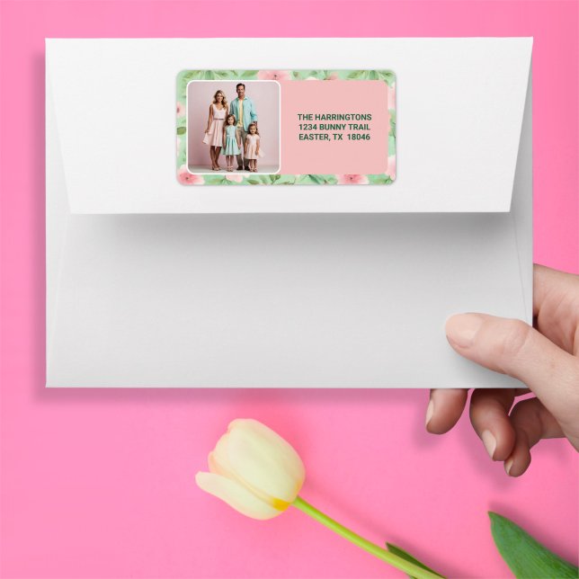 Easter Custom Photo Pastel Pink & Green Florals Label (Creator Uploaded)