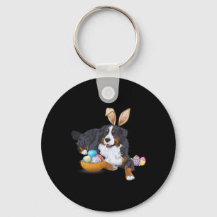 Easter Cute Bernese Mountain Dog Lover Bunny Eggs Key Ring