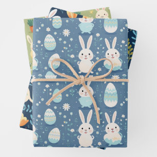 Easter: Cute bunnies with eggs, carrots Wrapping Paper Sheet