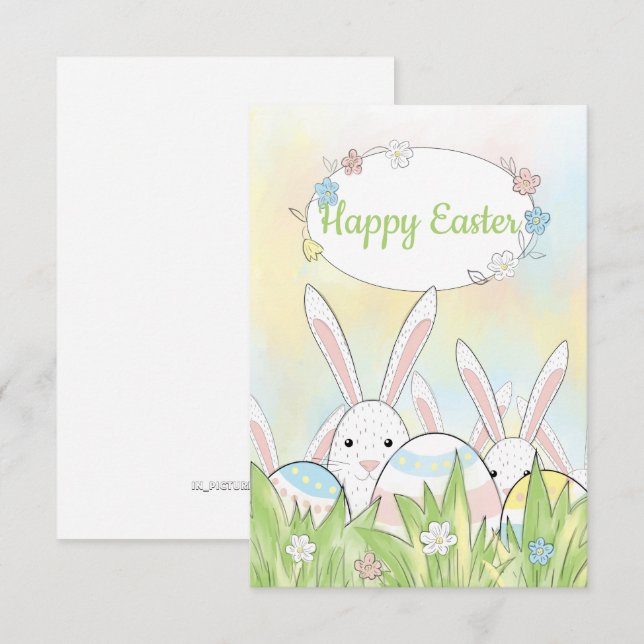 Easter cute bunny and eggs thank you card (Front/Back)