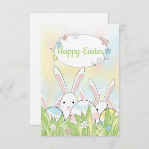 Easter cute bunny and eggs thank you card
