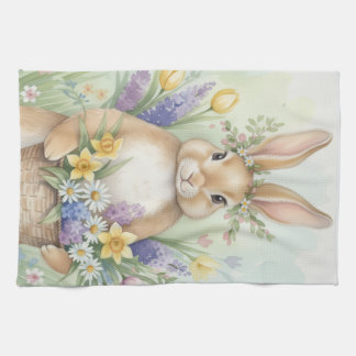 Easter cute bunny floral kitchen towel