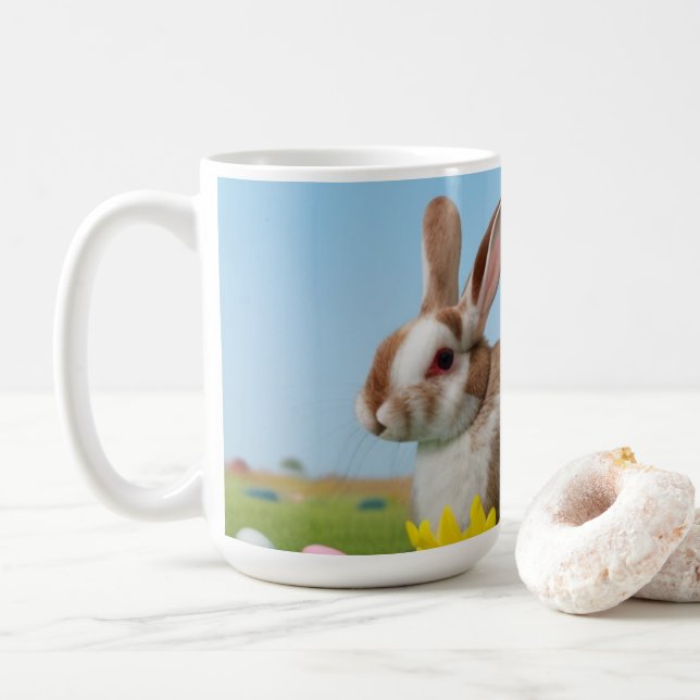 Easter Cute Bunny for a positive mood     Coffee Mug (With Donut)