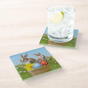 Easter Cute Bunny for a positive mood  Glass Coaster