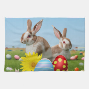 Easter Cute Bunny for a positive mood    Tea Towel