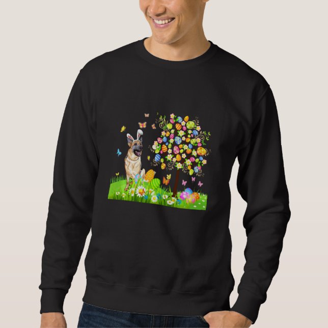 Easter Cute Bunny German Shepherd Eggs Tree Men Wo Sweatshirt (Front)
