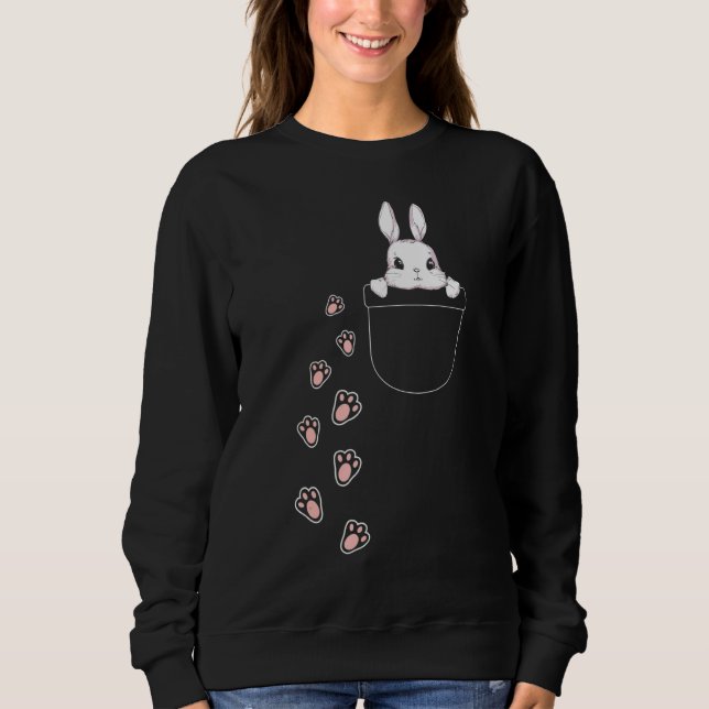 Easter Cute Bunny In Pocket Pink Rabbit Footprints Sweatshirt (Front)