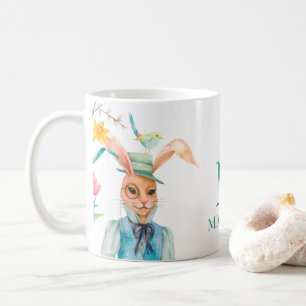 Easter Cute Bunny Rabbit Spring Flowers Monogram Coffee Mug