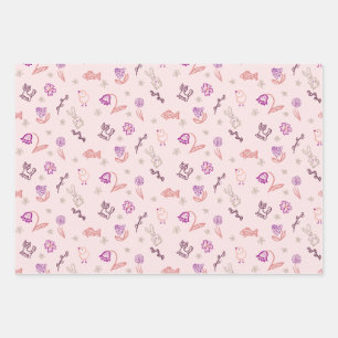 Easter cute doodle animals and flowers wrapping paper sheet