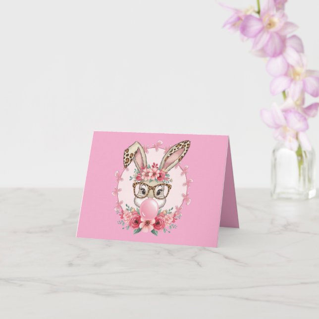 Easter Cute Floral Bunny Leopard Gift  Card (Orchid)