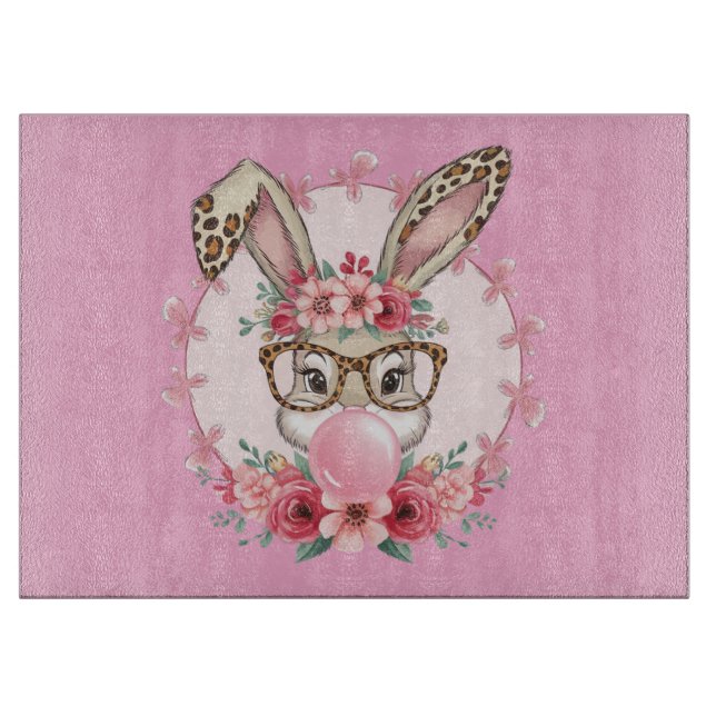 Easter Cute Floral Bunny Leopard Gift  Cutting Board (Front)