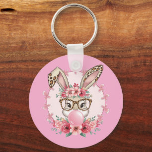 Easter Cute Floral Bunny Leopard Gift Key Ring