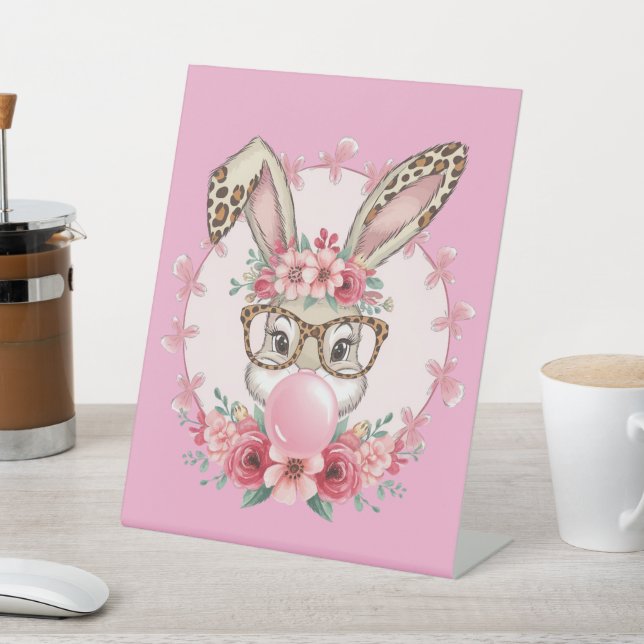 Easter Cute Floral Bunny Leopard Gift  Pedestal Sign (In SItu)