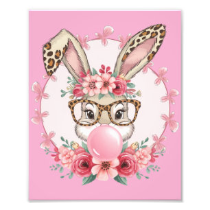 Easter Cute Floral Bunny Leopard Gift Photo Print