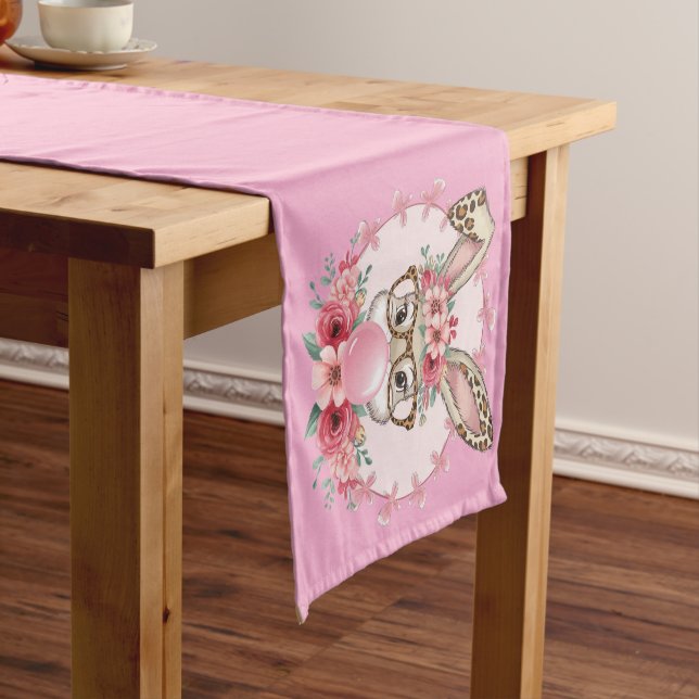 Easter Cute Floral Bunny Leopard Gift  Short Table Runner (In Situ)