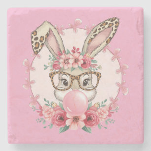 Easter Cute Floral Bunny Leopard Gift Stone Coaster