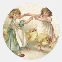 Easter- Cute Girls with Chicks-Vintage Postcard
