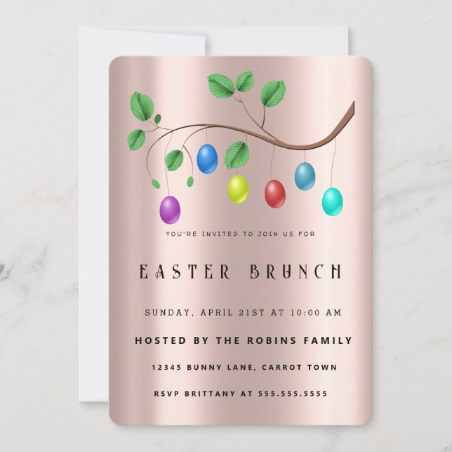  Easter Cute Golden Rose  Eggs Invitation (Front)
