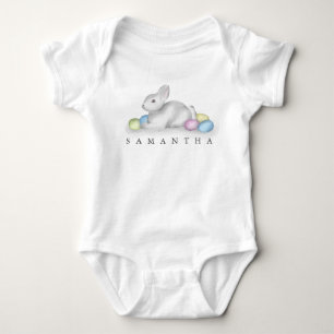 Easter Cute White Cottontail Bunny Custom Simple Baby Bodysuit