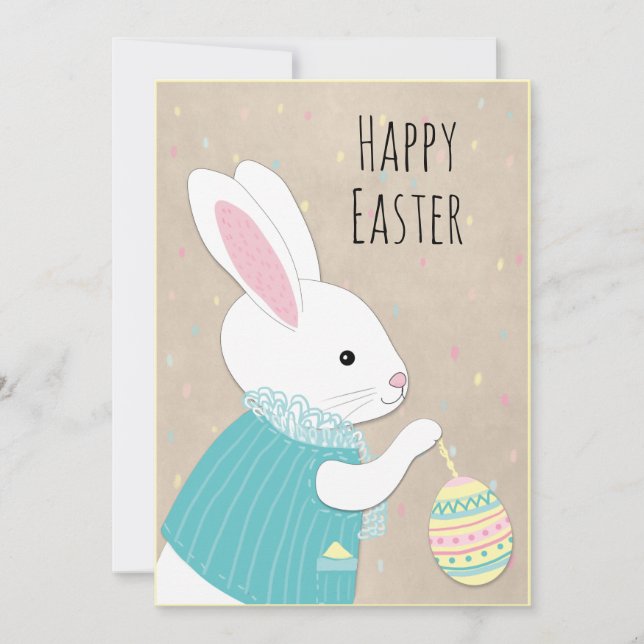 Easter Cute White Rabbit Holiday Card (Front)