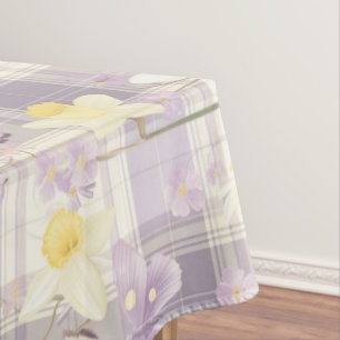Easter Daffodil Flower Violet Plaid Pattern Tablecloth