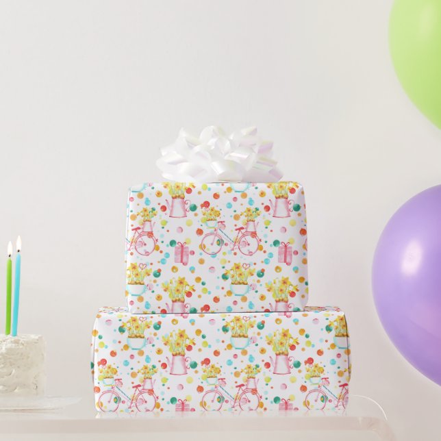 Easter Daffodils Bouquet and Bicycle Wrapping Paper (Party Gifts)