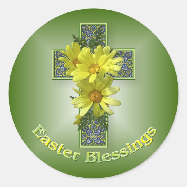 Easter Daisies Cross Blessings Stickers (Front)