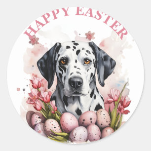 Easter Dalmatian Chocolate  Eggs and Flowers -   Classic Round Sticker