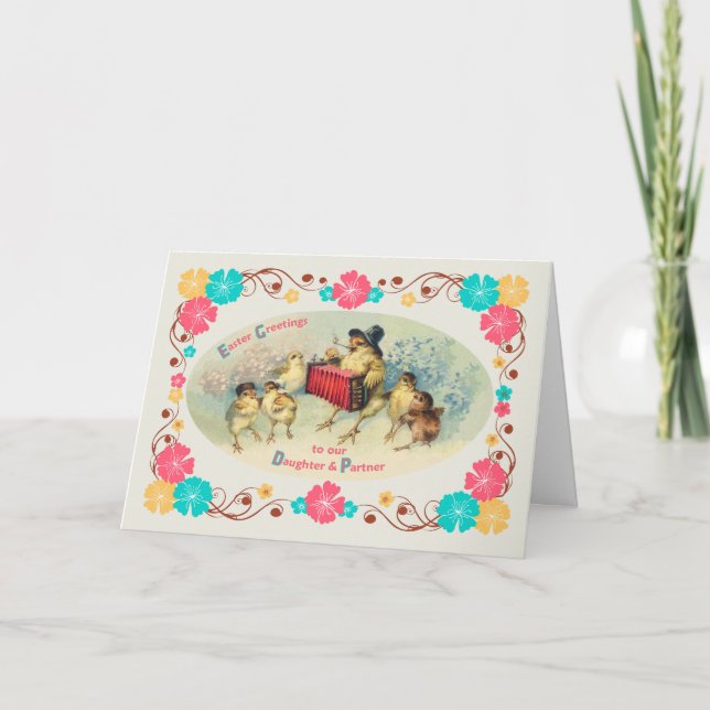 Easter Daughter & Partner Vintage Musical Chicks Holiday Card (Front)