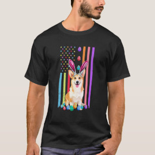 Easter Day American Eggs Flag Corgi Dog T-Shirt