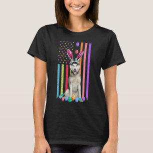 Easter Day American Eggs Flag Husky Dog Funny T-Shirt