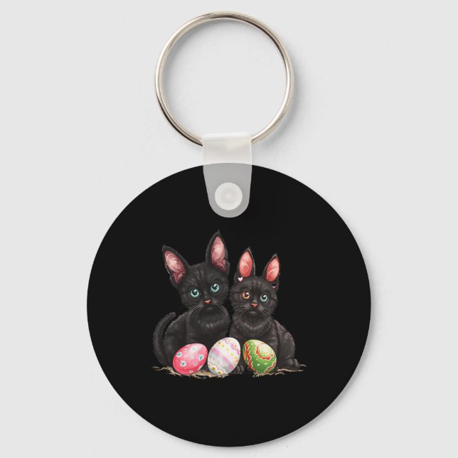 Easter Day Black Cat Easter Black Cat Easter Egg 1 Key Ring (Front)