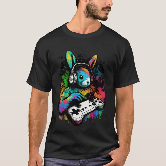 easter day boys gamer  video game controller bunny T-Shirt (Front)