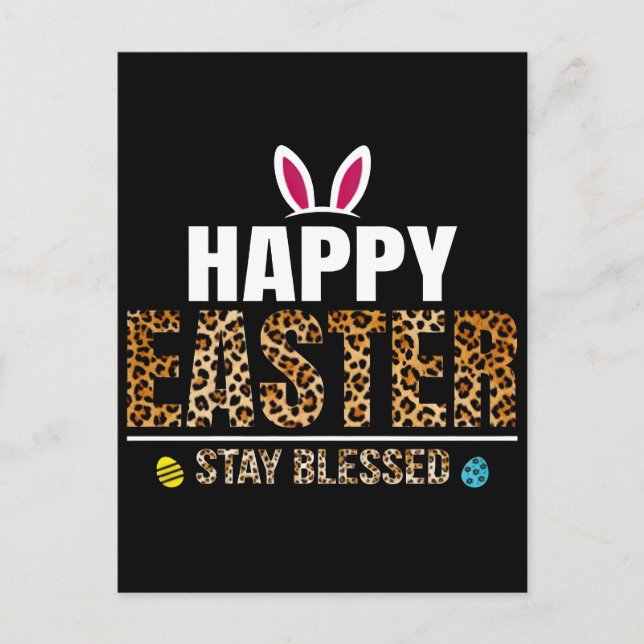 Easter Day Bunny Eggs Plaid Leopard T-Shirt  Holiday Postcard (Front)