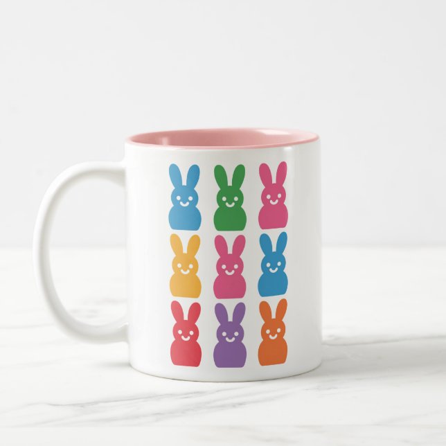 Easter Day Bunny Eggs Plaid Leopard Two-Tone Coffee Mug (Left)