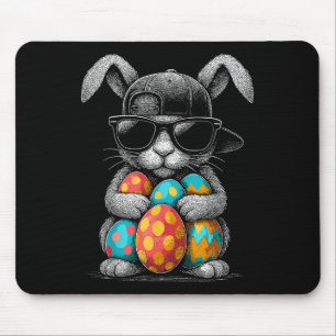 Easter Day Bunny Face With Sungles Eggs Cool Rabbi Mouse Mat