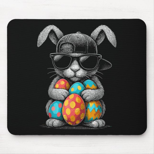 Easter Day Bunny Face With Sungles Eggs Cool Rabbi Mouse Mat (Front)