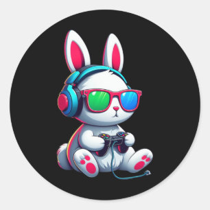 Easter Day Bunny Gamer Video Gaming Boys Men Kids Classic Round Sticker