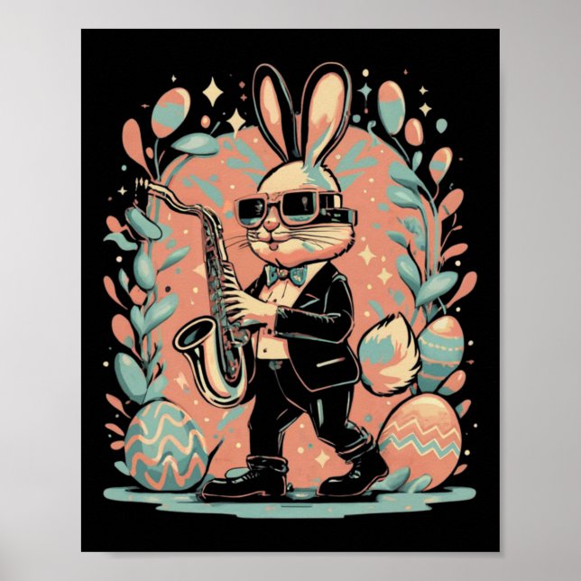 Easter Day Bunny Jazz Saxophone  Poster (Front)